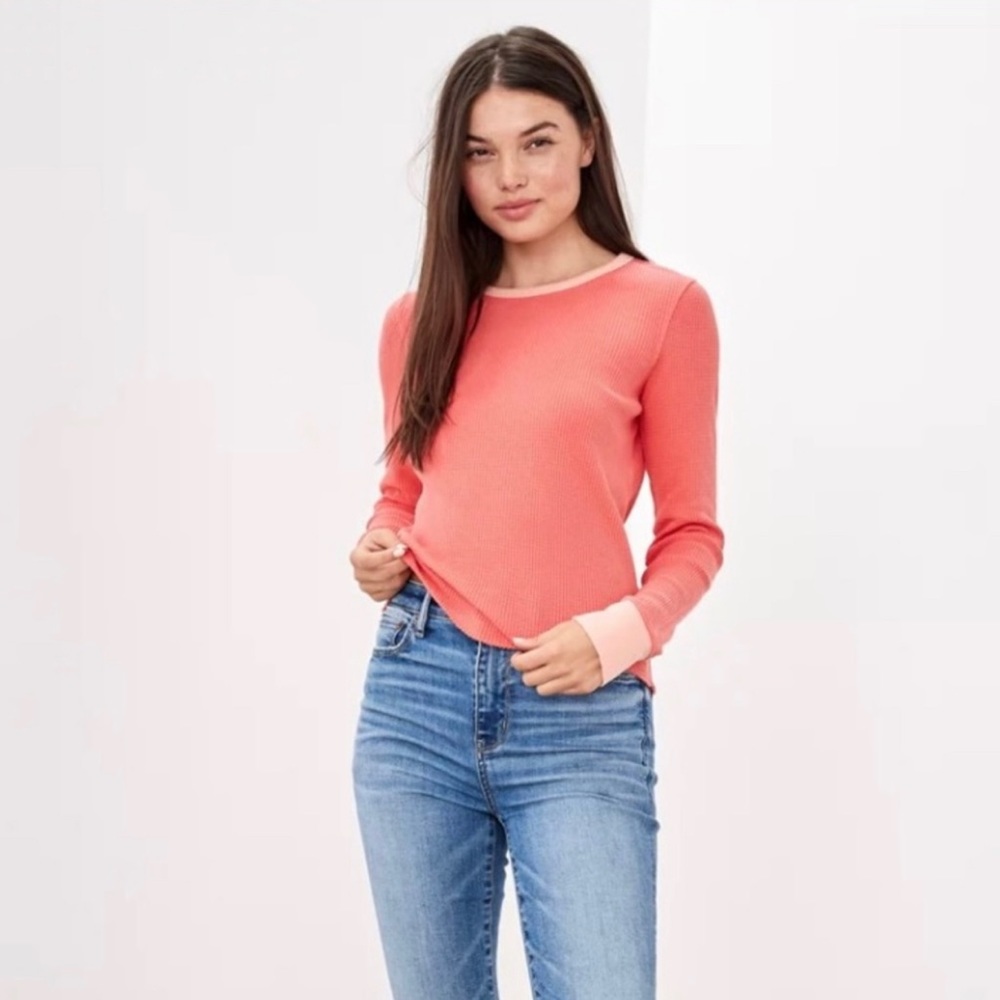 American Eagle Outfitters waffle knit long sleeve shirt in peach size small